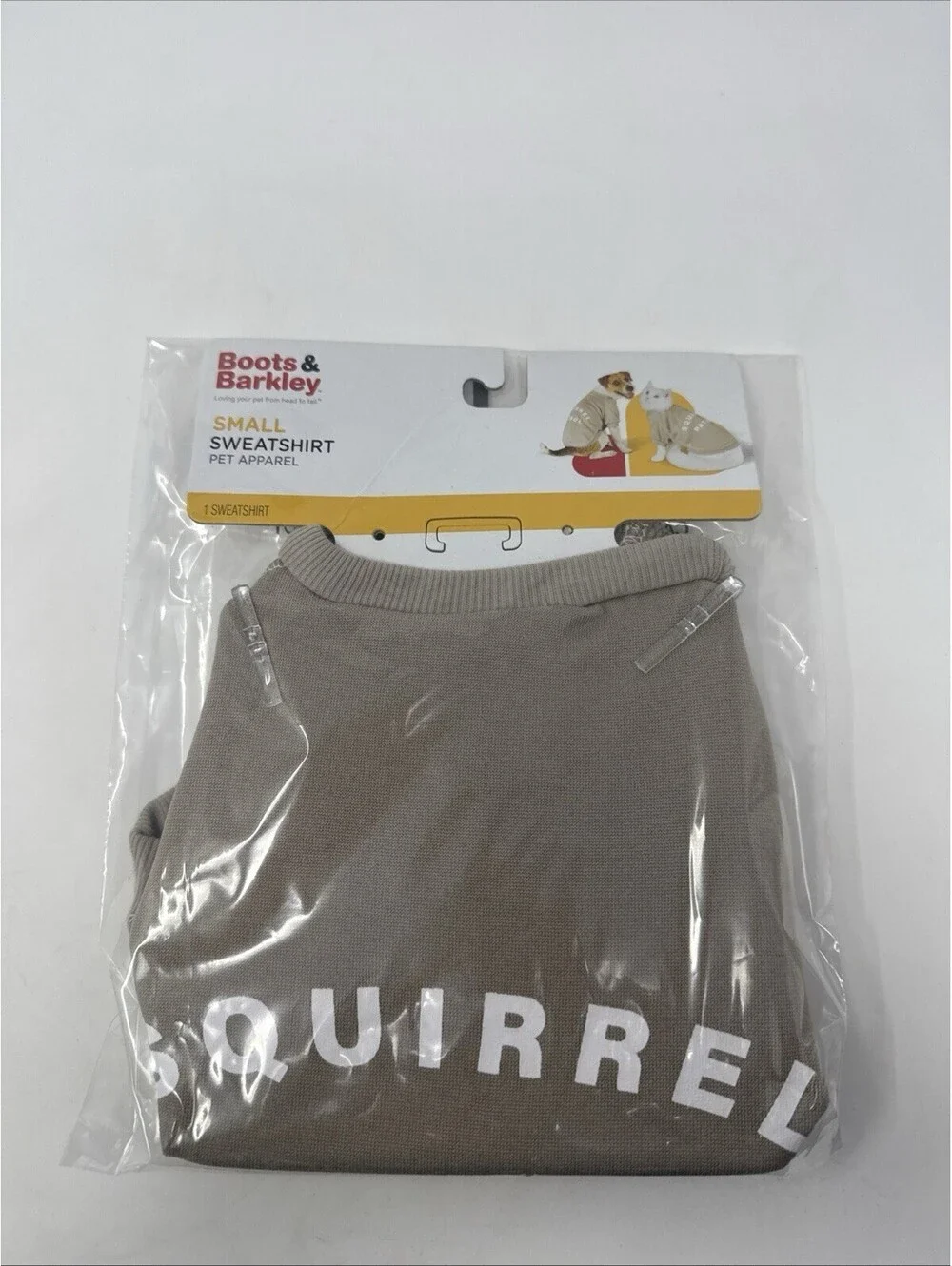 Boots & Barkley Small sweatshirt pet apparel Squirrel Patrol Tan Dogs Or Cats